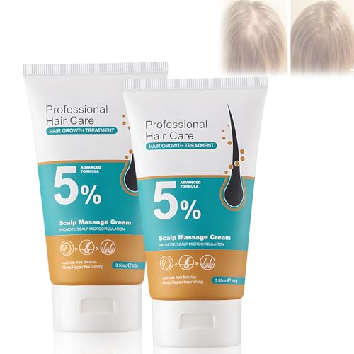 2Pcs 5% Hair Growth Scalp Massage Cream Professional Hair Care Cream Anti-Hair Loss with Rosemary Biotin for Men & Women Fast Regrowth & Strengthens Hair Roots100g