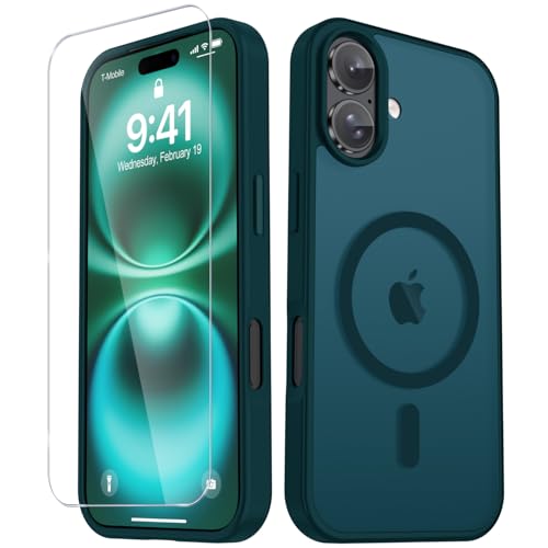 Image of YENAPOON for iPhone 17 Case, Matte Magnetic Phone Cover [with 1 Screen Protector] [Support for MagSafe] [Shockproof Military Grade Protection] Translucent Frosted Back, Blue