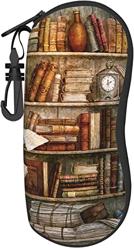 AOOEDM Livres Vintage étagère fond étui à lunettes étui à lunettes Portable souple avec Clip de ceinture fermeture éclair voyage lunettes de soleil sac