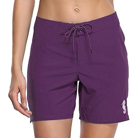 Anwell Women's swimming shorts with waistband, leisure water sports bikini bottoms, tankini bottoms, Purple Print, 18 Cover