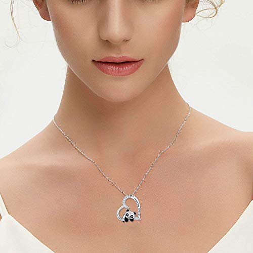 Panda Kette Damen Halskette 925 Sterling Silber Cute Panda Liebe Herz Anhänger Halskette Ich liebe dich für immer Geschenk für Frauen Mädchen - 2