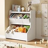 FOUCSSOMEI Kids Toy Storage Organizer, 3-Tier Toy Storage Shelf, Narrow Toy Organizer with Removable Bins, Safe Stable Design for Playroom Nursery Living Room, Patent Design