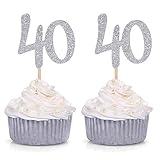 24 Counts Silver Glitter Number 40 Cupcake Toppers Muffin Decorations 40th Birthday Celebrating Party Supplies