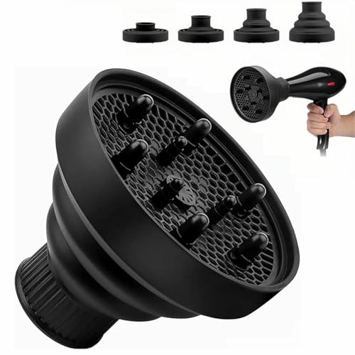 Difusor Pelo Rizado,Difusor para Secador Silicona Plegable,Difusores Universal para Secador,Difusores de Pelo Plegable para Secadors,Adaptador Secadors Rizos,Accesorio de Soplador Portátil,Negro