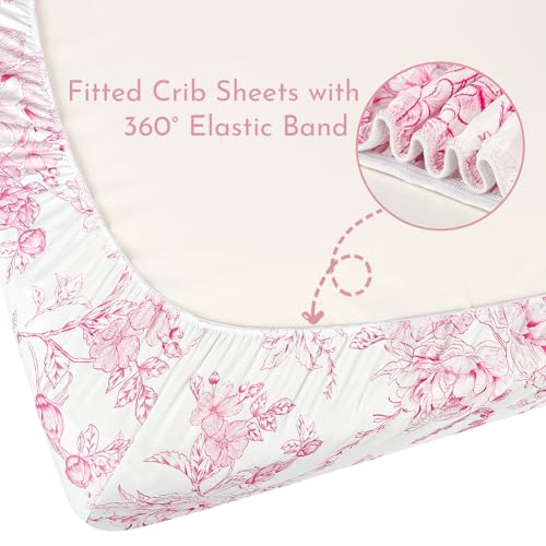 Image of DILIMI Fitted Crib Sheets for Baby Boys and Girls, Ultra-Soft Breathable Baby Crib Sheet Fits Standard Crib and Toddler Mattress, Pink Floral