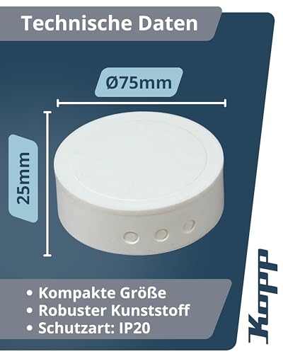 Kopp Abzweig-Baldachin in Weiß - 1 Stück - Hochwertige Abzweigdose aus Kunststoff - Deckenbaldachin für saubere Kabelverteilung - Robuste Abzweigdose-Baldachin für einfache Montage