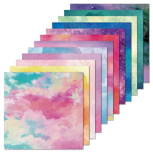 Desecraft 48 sheets 6 X 6 Scrapbooking Cardstock Decorative Paper Pack - Shimmer Watercolor - for Card Making Journaling Planner Origami Scrapbook Paper Scrapbook Materials Supplies