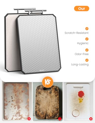 Callsky Cutting Board for Kitchen, Non Toxic Titanium Cutting Board, Double-Sided Metal Chopping Board with Juice Groove, Cutting Boards for Meat, Vegetables and Fruits, Dishwasher Safe Large 16”×11” — view 5