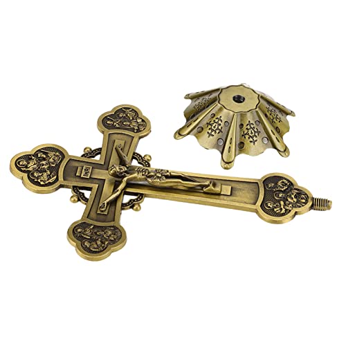 Crucifijo de metal vintage TYTOGE, cruz decorativa de bronce con base para chimenea