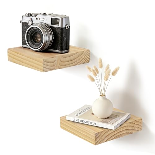 ABSWHLM 6.8x6.8x1.7in Square Solid Wood Floating Shelves Set of 2 Wood
