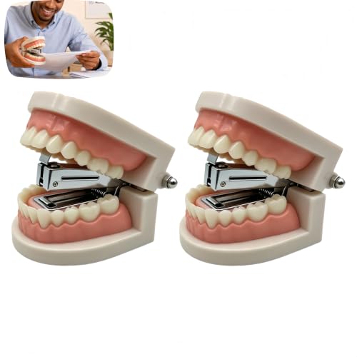 Small desktop stapler molded to look like a set of gnashing false teeth