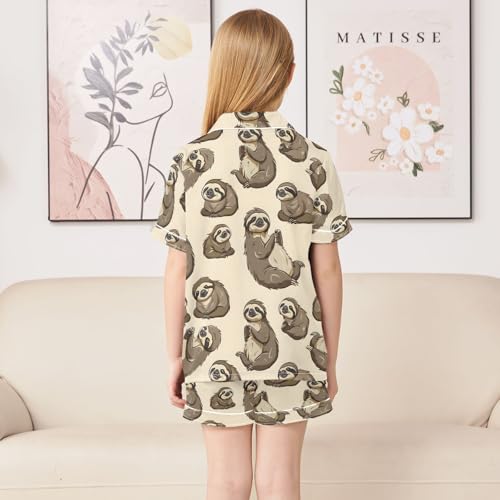 ALAZA Sloth Cartoon Stylish Pajamas Satin Pajama Set Short Sleeve Button Down Sleepwear4