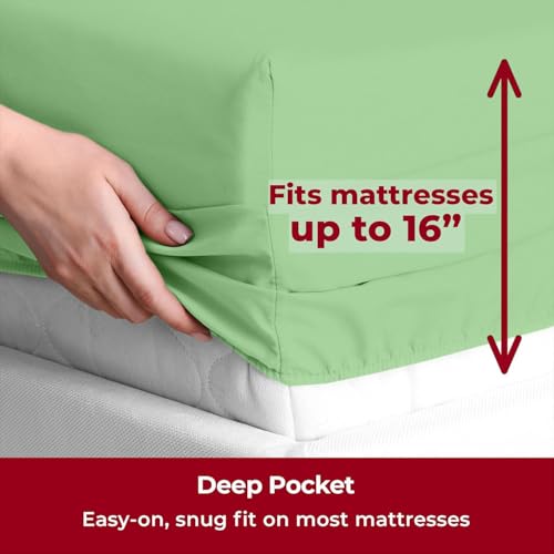 Image of Mellanni Split King Sheets Set - 5 PC Iconic Collection Bedding | Hotel Luxury, Extra Soft, Cooling Bed Sheets - Wrinkle, Fade, Stain Resistant (Split King, Pistachio)