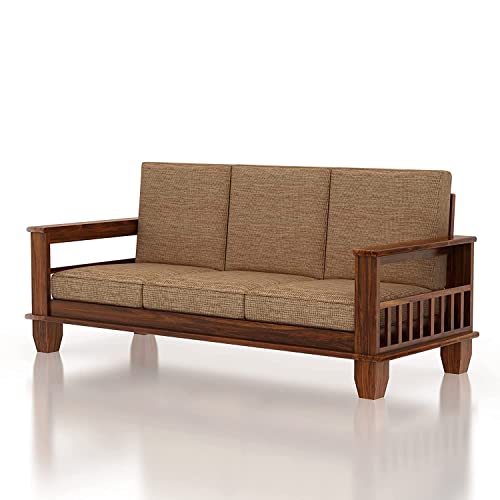 Image of K L FURNITURE Wooden Solid Sheesham Wood 5 Seater Sofa Set With Cushions (5 Seater Sofa | (3+2) Honey Finish, Brown