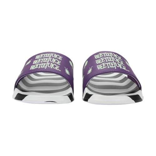 Bioworld Beetlejuice Repeat Movie Title Men's Black & White Striped Slide Sandals4