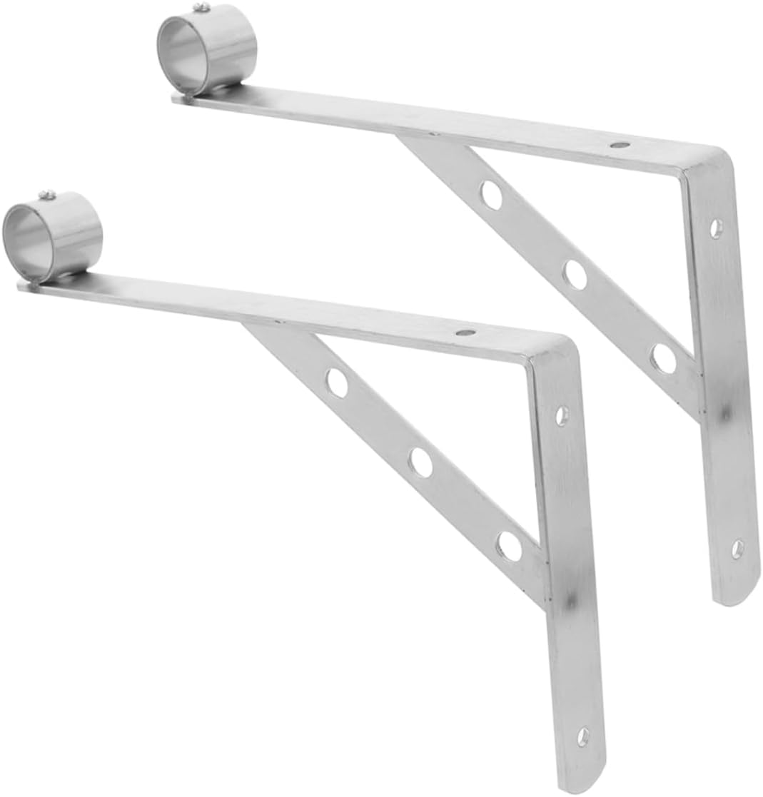 POPETPOP 2pcs Side Wall Clothes Rack Closet Rod Support Wall Mounted Pole Socket Wardrobe Rod Holder Closet Pole Support Shelf Holder Closet Brace Bracket Stainless Steel Silver