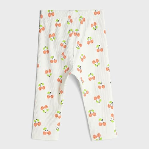 ار اند بي بنطلون لجينجز للبنات البيبي 325-0855IG961-1 بطباعة كرز مع خصر استك، لون خوخي فاتح، لعمر 6-12 شهر