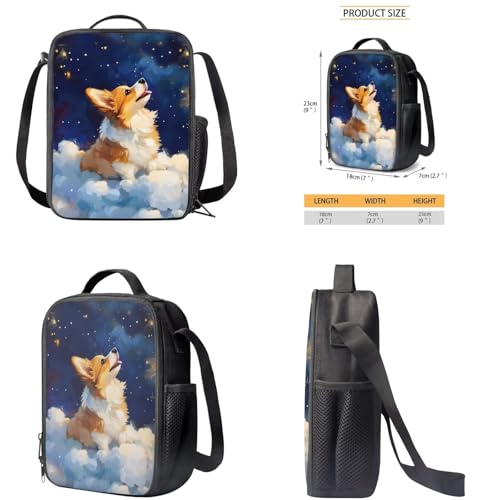 Galaxy Corgi Dog Backpack for Girls Boys Backpack with Lunch Box Soft Pencil Pouch and Key Lanyard 4 PCS Set 17" Bookbag with Front Pocket for School Lightweight School Bag for Kids Elementary4