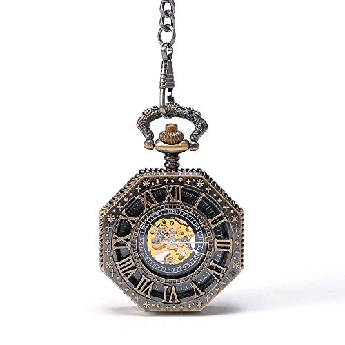 Reloj mecánico de bolsillo octogonal estilo retro hecho en latón 2