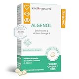 Omega 3 Kinder - 330 mg DHA pro Tagesdosis - Omega 3 vegan aus Algenöl - ohne Fischgeschmack - zuckerfrei - Algenöl Kapseln für Kinder - 90 Mini Kapseln - 100% vegan - White Omega Kids