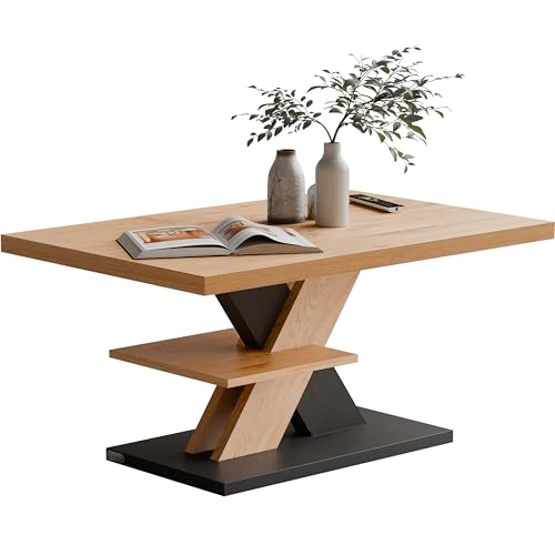 CASARIA® Detroit Coffee Table | 50kg Load Capacity | Storage Shelf | Scratch-Resistant Modern Side Table | Rectangular Living Room Lounge Couch Sofa Table | 90x60cm | Wood Grey