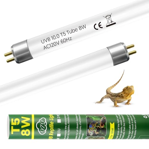 Image of QZQ T5 10.0 UVB Reptile Light 8W, UVA UVB Reptile Light Bulb 2 Pack, Fluorescent Lamp Tube for Bearded Dragons, Snake, Gecko, Tortoise, Lizard