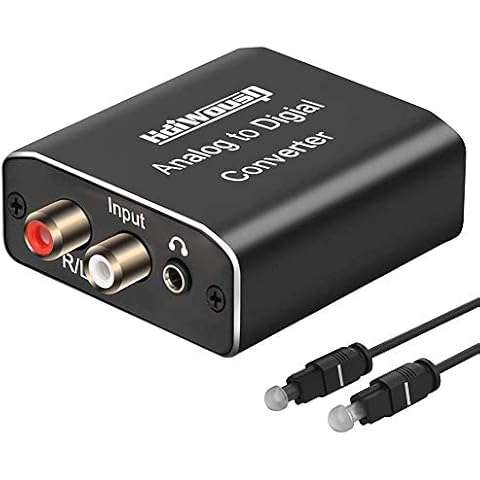 Analog to Digital Audio Converter, Hdiwousp RCA R/L or 3.5mm Jack AUX to Digital Coaxial Toslink Optical SPDIF Audio Adapter for PS4 Xbox HDTV DVD Headphone (Aluminum) Cover
