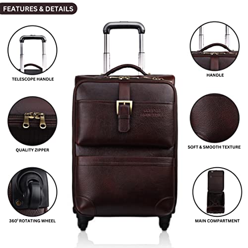 Image of Stylish and Durable Leather Trolley Luggage Bag Perfect for Travel and Business 46 litres Suitcase (Dark Brown, Leather)