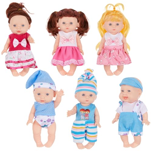 Halloscume Mini Baby Dolls 7 Inch Vinyl Lifelike Reborn, 8 Pcs, Cute