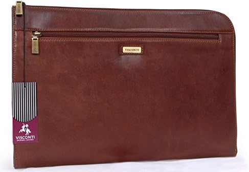 VISCONTI - A4 Zipped Document Folder - Genuine Leather - Executive Conference Notepad Holder - Business Portfolio Organiser - Credit Card + Pen Pockets - 18238 - Bond - Tan