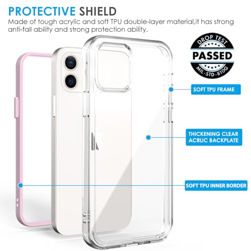 Puxicu Acrylic 2 in 1 for iPhone 11 Case，Anti-Yellowing, Military-Grade Protection, Drop Shockproof Slim Phone Cover for iPhone 11 6.1", Clear+Light Pink - image 4