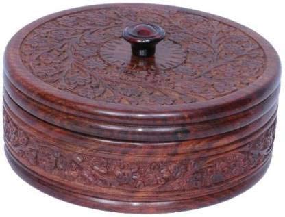 home sofa Wooden Striped Roti Box Casserole Set Chapati Box Container for Kitchen (22 Centimeters, Brown (a234)