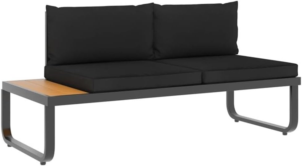 BOWERY HILL Contemporary Patio Sofa Set, Rustic Finish, Durable Aluminum Frame, Dark Gray and Brown Cushions, Modular Design for Outdoor Use, Fits 4 People, Includes Coffee Table and Cushions
