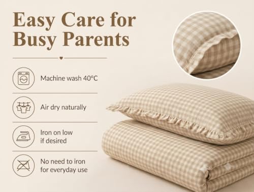 Image of TISU Toddler Crib Duvet Cover Sized 47 x 59 inch Gingham Patterned Soft Muslin Double Gauze Bedding Boy Girl Nursery Kids Sheet Bedsheets (Beige Gingham /Toddler)