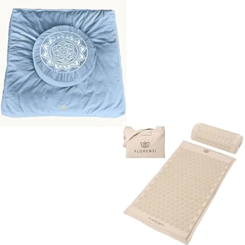 Florensi Meditation Cushion Set & Acupressure Mat Bundle - Comfortable Zabuton Floor Meditation Pillow and Meditation Mat - Acupuncture Mat and Pillow Set for Back Pain Relief Cover