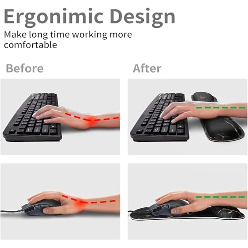 Image of Storite Mouse Pad Wrist Support, Memory Foam Keyboard Wrist Pad & Wrist Rest Set for Computer Keyboard for Easy Typing & Pain Relief for Office & Home (Black Marble Design)