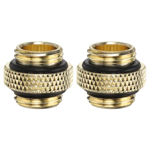 Image of sourcing map 2pcs Water Cooling Adapter G1/4" Thread Male to Male Mini Extender Fitting Copper Water-Cooled Compression Fitting with O-Ring for Computer PC Water Cooling System, Gold