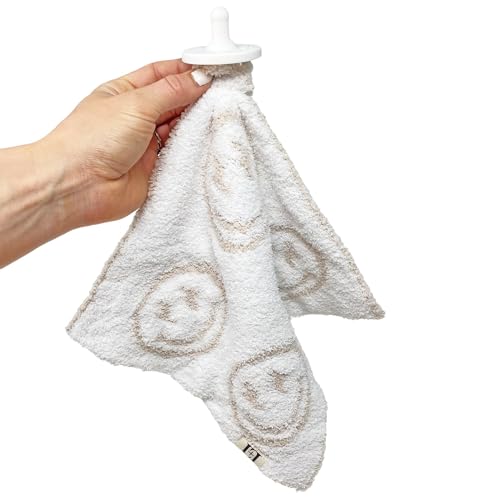 Image of L+L USA Smiley Face Baby Lovey Pacifier /Teether Holder 10 inchx10 inch - DreamSoft Plush Fluffy Cuddly Soothie Reversible Mini Comfort Blanket - Cute Newborn Gift Essential Babies Boys Girls (Tan /White)