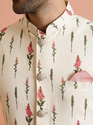 Image of Kisah Men's Cotton Blend Printed Nehru Jacket Regular Fit | Designer Ethnic Layering | Wedding & Occasion Wear