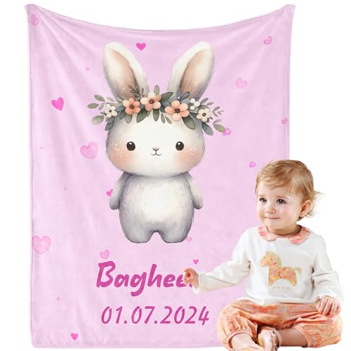 iDIY personalisierte Geschenke Baby babydecke mit Namen - babydecke personalisiert kuscheldecke Kinder neugeborenen Geschenk, personalisierte Geschenke für Baby Junge und mädchen Name rosa