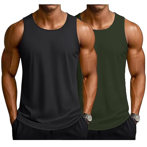 La mejor comparación de Ropa de Balonmano americano del mes. 50 TXC-JY 2 Pack Hombres Workout Tank Top Gym Muscle tee Fitness Bodybuilding Sleeveless T Shirts (MX/US, Alfa, XX-Grande, Regular, Regular, Negro + Verde, Modelo con Escote bajo)