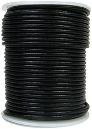 Premium Round Leather Cord, 25 Meter Spool, 2mm Black