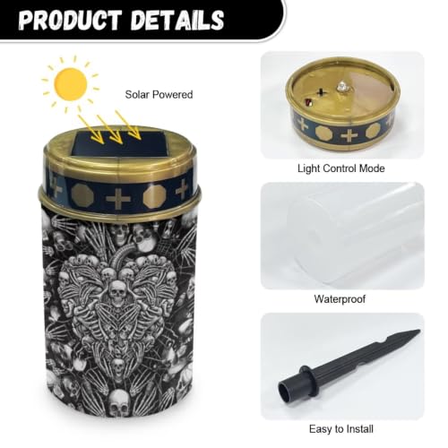 Image of Skull Skeleton Cemetery Solar Lights Flameless Candles | Halloween Water Resistant LED Flameless Candle, Grave Lights Solar Powered Landscape Lights for Grave Memorial Gift