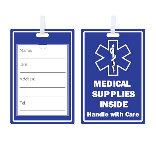 Etichetta per bagagli con nome medico ID articolo - Maniglia con cura Forniture mediche Etichetta interna in silicone scrivibile con retro impermeabile per forniture mediche, viaggi e identificazione