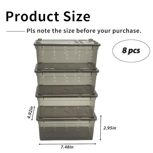 Image of PINVNBY 8 PCS Reptile Feeding Box Portable Snake Breeding Box Reptile Transport Container 7.48 inchx4.92 inchx2.95 inch Plastic Pet Houses for Lizard Spider Scorpion Gecko Insect Tortoise Treefrog(Black)