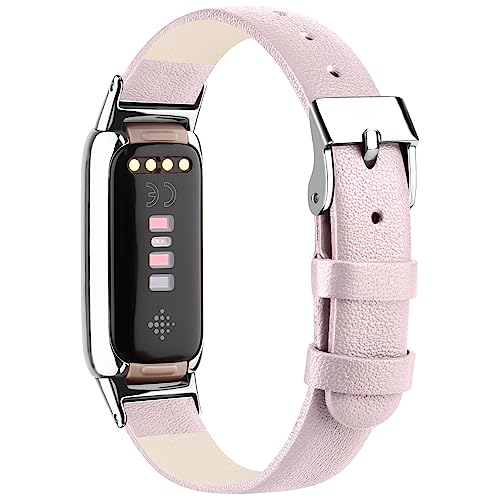 Fitbit Luxe Compatible Leather Strap for Women & Men, Soft Breathable Sport Wristband with Metal Classic Buckle - Pink
