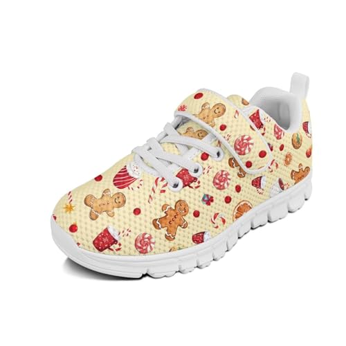 Christmas Gingerbread Pattern Boys Girls Shoes Kids Tennis Running Athletic School Sneakers for Little/Big Kid（White Sole）