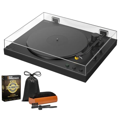 Sony PSLX5BT Full Auto Playback Premium Turntable with Bluetooth Connectivity Bundle with Deco Gear Vinyl Record Cleaning Kit 3-in-1 Velvet Brush, Stylus Brush and 2YR CPS Enhanced Protection Pack