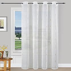 MERCURY TEXTIL- Cortinas Translúcidas Bordadas de un Visillo Modernas 150x260cm de Efecto Lino para Dormitorio, Comedor, Cocina 2 Piezas con Ojales Plateados. (Camel)