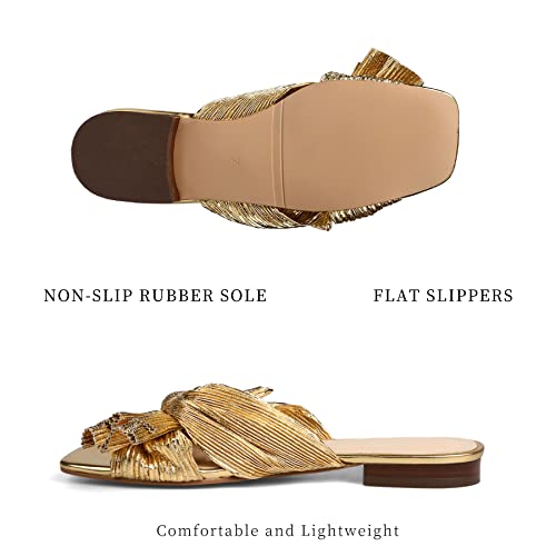 MICIFA Women's Bow Flat Sandals Open Toe Summer Comfort Slip on Slide Sandals Bridal Wedding Dress Shoes3